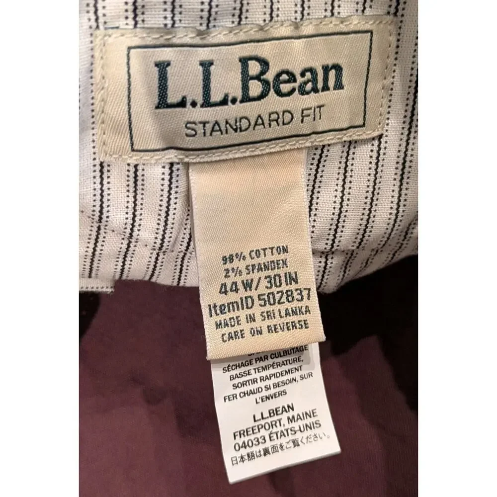L.L.Bean Mens 44x30 Corduroy Pants Burgundy Standard Fit Stretch Cotton